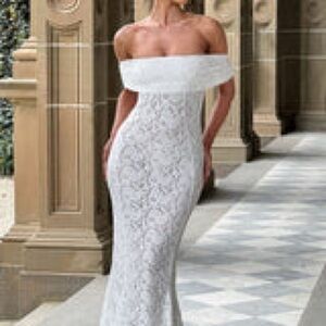 Babyboo Fashion White Lace Maxi Dress